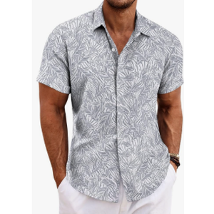 COOFANDY Men's Linen Shirts Short Sleeve Casual Shirts Button Down Shirt for Men Beach Summer Wedding Shirt, 2XL