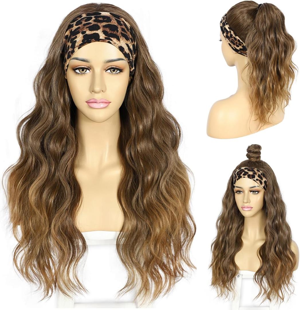 SAPPHIREWIGS Brown Headband Wig Loose Body Wave Headband Wig Chocolate Brown with Tips Synthetic Headband Wigs for Women and Girls Daily Party Wear 26 Inch