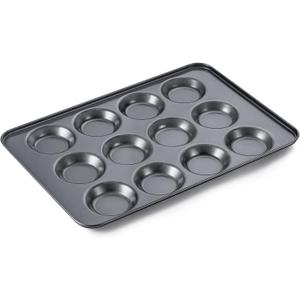 HONGBAKE Mini Muffin Top Pan for Baking, Premium 12 Cavity Small Whoopie Pie Pan, Nonstick Yorkshire Pudding Pan for Pansuffin, Moon Pie, Cookies, Dishwasher Safe and Easy to Clean