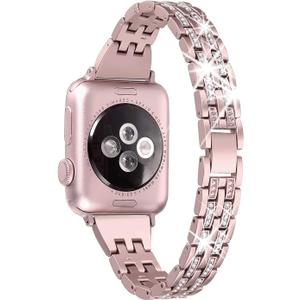 Secbolt Bling Bands Compatible with Apple Watch Band 38mm 40mm 41mm 42mm 44mm 45mm 46mm 49mm Women iWatch SE Series 11 10 9 8 7 6 5 4 3 2 1, Dressy Jewelry Metal Wristband Strap Diamond Rhinestone