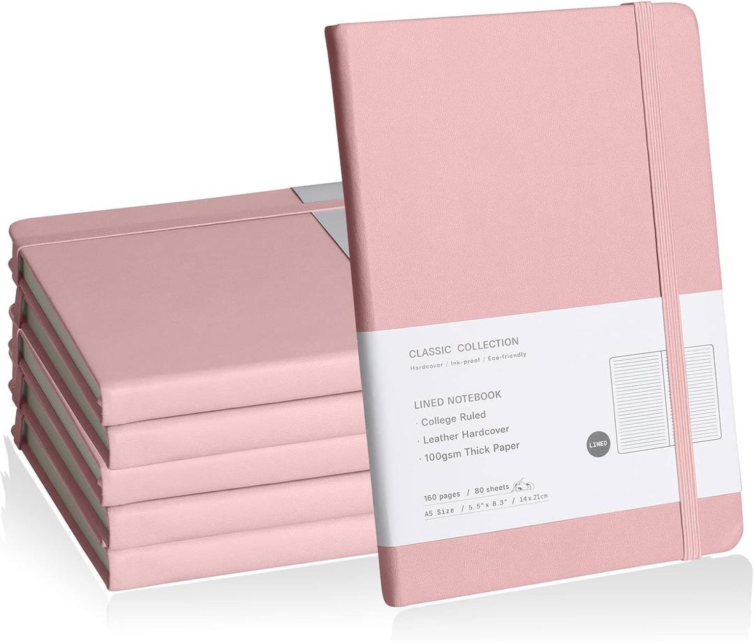 Lined Journal Notebook, 6Pack Hardcover Notebook for Men & Women  Journals for Writing, Work, School, Home & Daily Notes, 160 Pages  Medium A5, 5.7"x8", 100 gsm Thick Paper (pink)