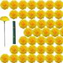 Artificial Marigold Flowers, 60Pcs Marigold Faux Flowers, Fake Marigolds Silk Flowers for Day of The Dead, Diwali, Dia De Los Muertos Decoration, Indian Wedding (Yellow, 60Pcs)