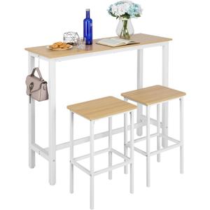Finnhomy 47" Industrial Bar Table Set with 2 Stools - Counter Height Dining & Pub Table for Small Spaces, Kitchen, Apartment, Breakfast - Metal & Wood, Space-Saving Furniture - Oak Beige and White