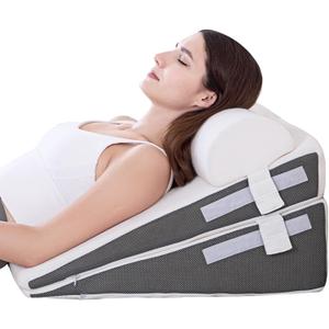 GOHOME Cooling Wedge Pillow Set for After Surgery, 3-Piece Adjustable Memory Foam Bed Wedge Pillow for Sleeping - Acid Reflux, Snoring, Neck Pain and Back Pain, White and Grey (9 & 12 In (3 Set), White & Grey)