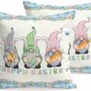 Easter Decorative Throw Pillow Covers 18x18 Set of 2 Gnome Spring Square Pillow Covers for Couch Happy Easter Eggs Bunny Carrot Floral Cushion Cases for Living Room Bedroom Bed Car Chair