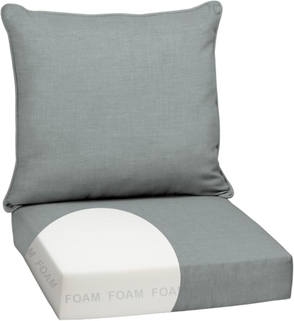 Arden Outdoor Foam Deep Seat Cushion Set, 24x24, Premium High-Density Foam, Never Flattens, Weather-Proof for Patio Chair Sofa Couch, Stone Grey Leala