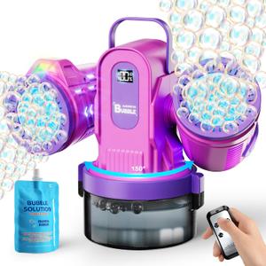 Dual-Engine Bubble Machine with Auto Rotation & RGB Lights & Remote Control,1800mA Type-C Rechargeable,700mL Tank,Bubble Maker for Kids, Party, Wedding, Backyard Outdoor Toy