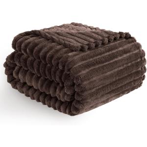 Vessia Flannel Fleece Throw Blanket for Couch,Sofa,Bed, 300GSM Striped Brown Throw Blanket for Adults and Kids, Super Soft Warm Cozy Lightweight Home Decor for All-Season(50x70inch, Brown)