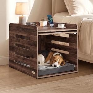 Feandrea Modern Dog Crate Furniture, Charging Station, Flip-Up Hidden Door