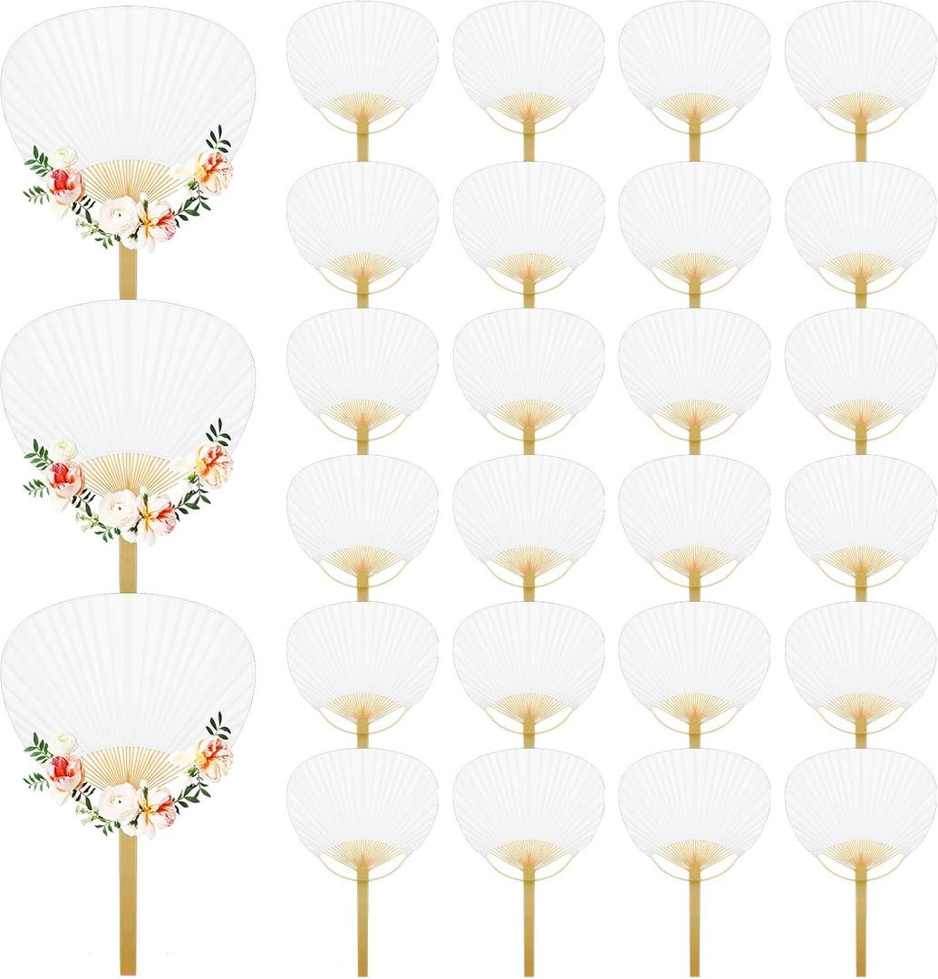 Geelin 100 Pcs Wedding Paddle Fans for Guests Bulk Portable Handheld Paper Japanese Fan for Wedding Party Favor Supplies (White)