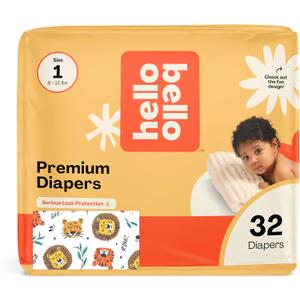 Hello Bello Diapers, Size 1 (8-12 lbs) Wild Cats, 32 Count of Premium Disposable Baby Diapers, Hypoallergenic with Soft, Cloth-Like Feel