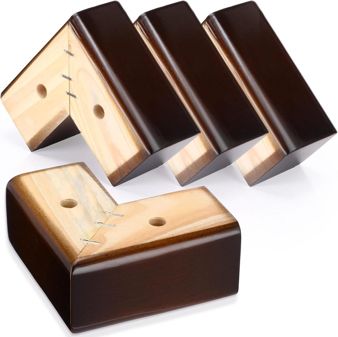 Geelin 8 Pack Wooden Furniture Risers 2 Inch High LShaped Bed Risers with Metal Screws and Anti-Slip Pads Furniture Legs Couch Legs Replacement Sofa Feet for Coffee Table Bed Dresser (Walnut Color)