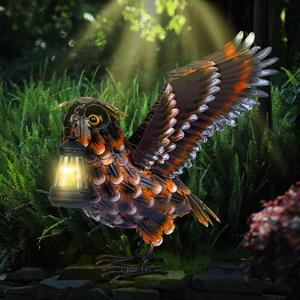 Modista Metal Yard Art Decor Owl Garden Statues Sculptures with Solar Lamp, One Size