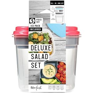 Fit & Fresh Pink Salad Container For Lunch, 4 Cup Adult Salad Lunch Box With Compartments & Ice Pack
