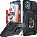 LeYi for Moto G Play 2024 Case, G Play 2024 Case with Slide Camera Cover and Screen Protector, [Military-Grade] Android Cellphone Case Cover with Magnetic Ring Kickstand MotoG Play 2024, Black