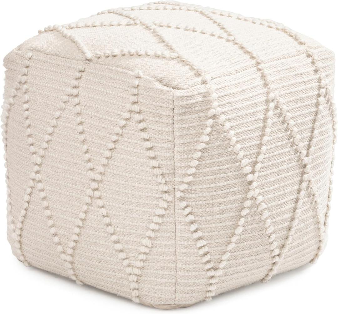 Anji Mountain Pouf Ottoman Foot Rest, Handmade Ottoman Pouf, Comfortable Foot Stool, Decorative Floor Seating for Living Room Decor, Bedroom & Home Dcor Accent - Ivory