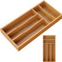 Small Silverware Organizer, Bamboo Kitchen Drawer Cutlery Organizer, Utensil Holder, Flatware Organizer Tray (13.9"x6.7"x1.6")