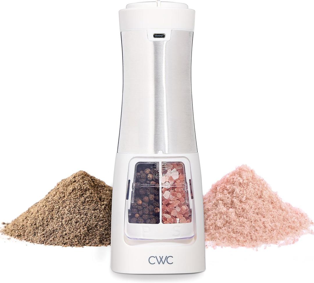 COOK WITH COLOR 2-in-1 Rechargeable Salt & Pepper Shaker - 2 Grinders for Salt and Pepper, 2.83 x 2.83 x 7.87 in, Cream