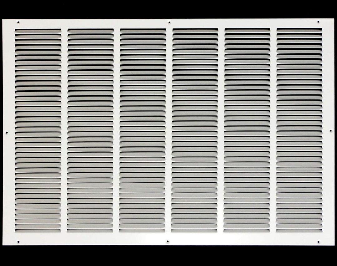 HVAC Premium 28'' x 18'' [Duct Opening] Flat Stamped Steel Return Air Grille - Sidewall and Ceiling - HVAC Vent Duct Cover - White [Outer Dimensions: 29.75''w X 19.75''h]