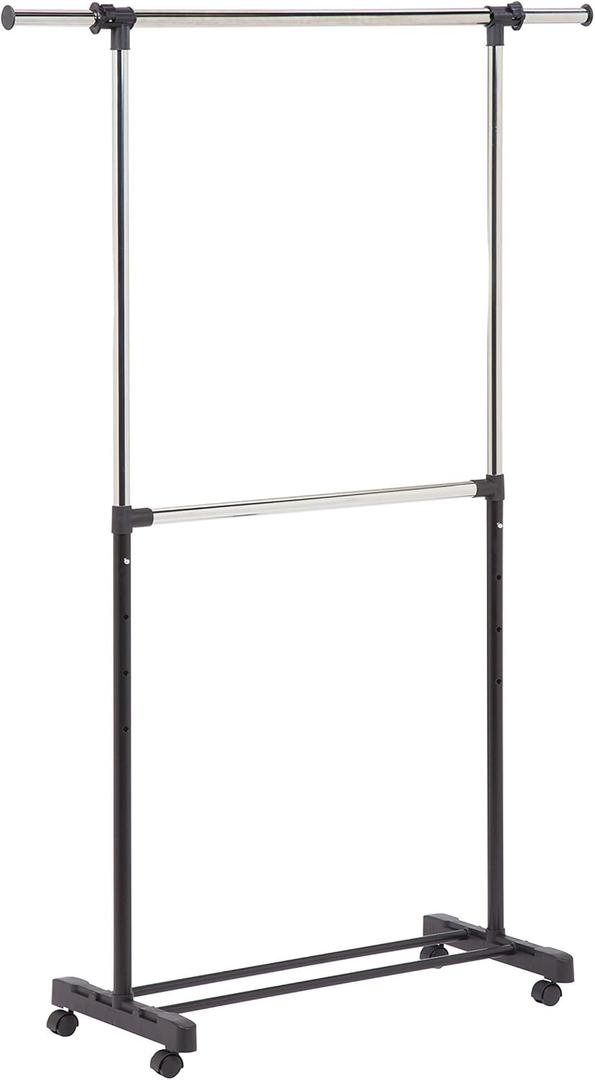 Honey-Can-Do Adjustable Rolling Metal Double Clothes Rack GAR-09375 Chrome, 30 lbs