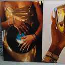 3 Pcs African American Women Canvas Wall Art Fashion Gold Black Girls Painting Picture Wall Decor Poster Print Artwork for Living Room Woman Bedroom Girl Room Home Decoration