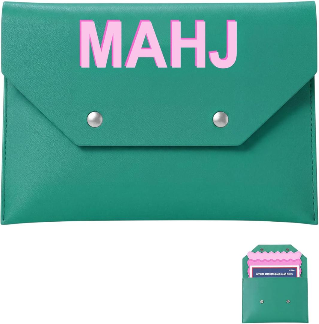 Leather Mahjong Card Clutch Holder Pouch for Cards Mahjong Accessories Protective Cover Case with Secure Closure Gift for Lover Playing Game Night(8x6 Inch,Green)