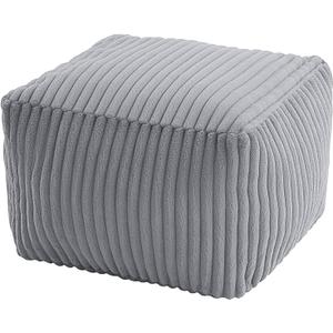 MeMoreCool Square Stuffed Pouf Ottoman Foot Rest, Stripe Furry Floor Pouf Foot Stool with Foam Chunk Filling, Soft Fluffy Stuffed Ottoman Footrest for Living Room, Faux Fur Grey