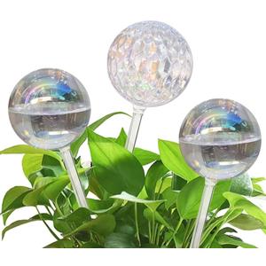 17 Oz 2 Weeks Glass Plant Watering Globes Large Vacation Water While Away Indoor Outdoor Potted Plant Slow Release Self Watering Bulbs Devices Planter Insert (Iridescent Large 3-Pack)
