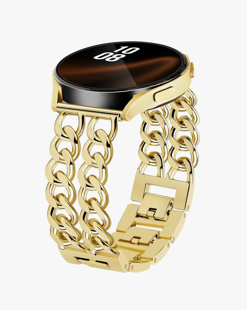 Gold Metal Bracelet Band Women 20mm Adjustable Single Chain Compatible with Samsung Galaxy Watch 7/6/5/4/Active 2/4 Classic/6 Classic/5 Pro/FE 40mm 42mm 43mm 44mm 45mm 46mm 47mm (No Case)