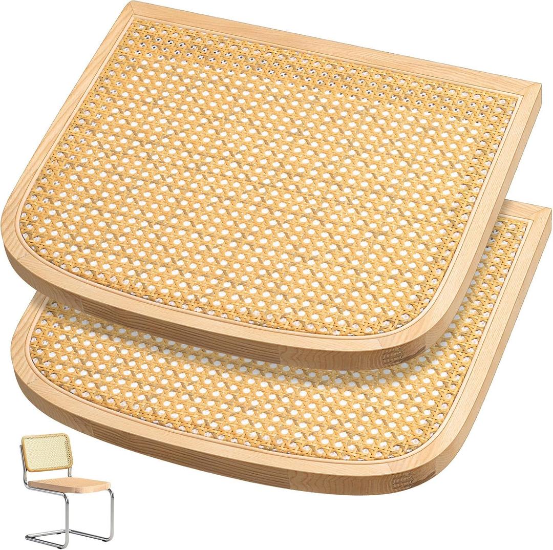 Yerliker 2 Pack Cane Chair Replacement, Natural Chair Replacement Cane Seat for Home Office, Ash Wood and Rattan (Yellow), 18.5 x 16.5 x 1.2 inches