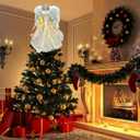 Angel Tree Topper with LED Light, 14" Angel Treetop Figurine with Dress, Feather Wings, and 10 Lights for Indoor and Outdoor Holiday Decoration, Xmas Home Ornaments-Silver