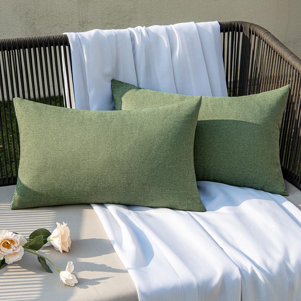 EMEMA Outdoor Throw Pillow Covers Decorative Farmhouse Rectangle Pillowcases Waterproof Cushion Covers Cases for Patio Couch Garden Sofa Home Living Room Set of 2 12x20 Inch Gray Green