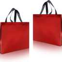 cabzymx 25 Pcs Red Reusable Gift Bags with Handles, Party Gift Bag with Sturdy Bases, Ideal Goodie Bag Bulk for Xmas, Birthday, Wedding, Holiday- 12.6x4.7x11 In