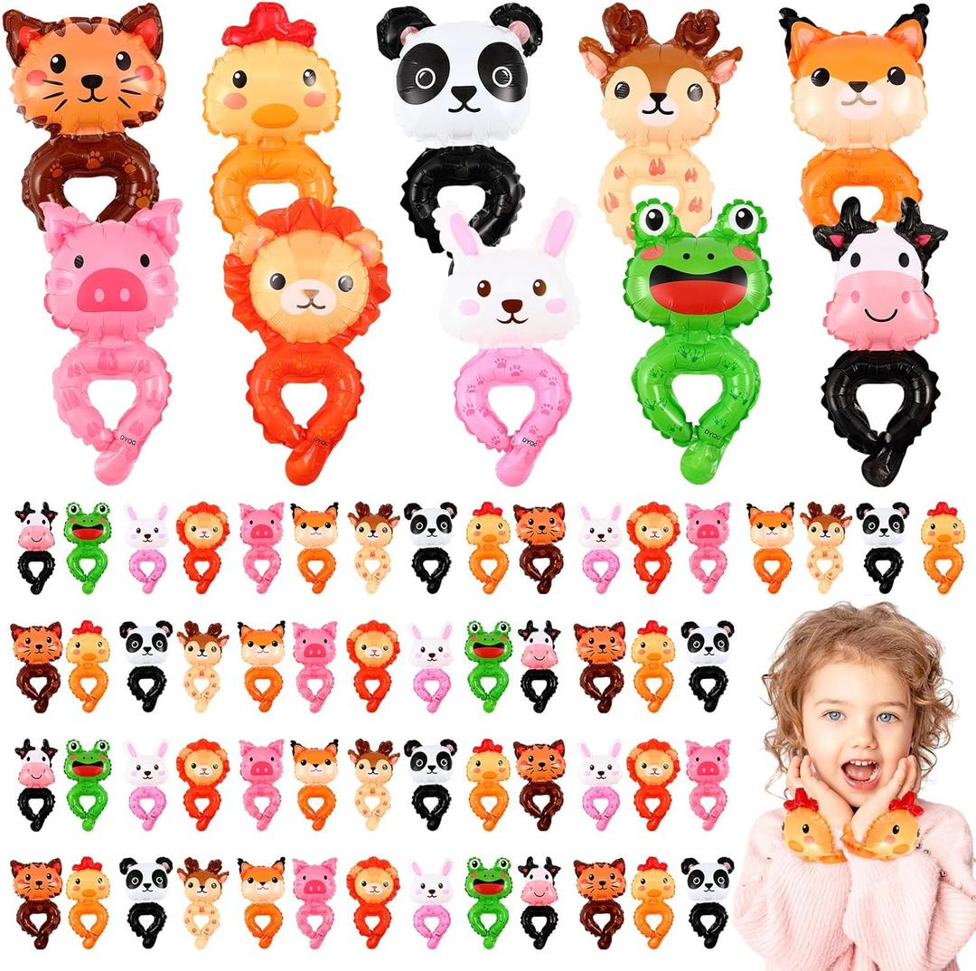 Libima 200 Pcs Inflatable Animal Toys Cartoon Wrist Balloons Hand Wearing Balloons Safari Farm Animals Toys Jungle Theme Birthday Party Supplies Theme Birthday Party Favors Decorations
