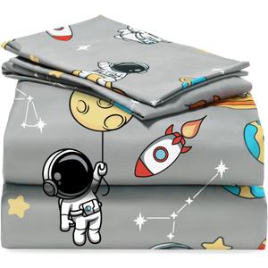 Joiedomi Kids Twin Sheet Set Astronaut - 3 Piece Soft Microfiber Bed Sheets - Deep Pocket Wrinkle Free, Cozy Toddler Bedding Set, Fade Resistant Breathable for Boys Girls Teens