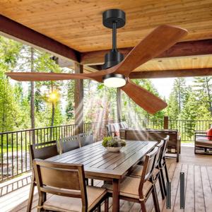 Ceiling Fans With Lights Remote Control, Outdoor Ceiling Fan for Patios Indoor, 3 Downrods, 3 Blades, Timer, 6 Speed Reversible Quiet DC Motor Modern Fan Solid Wood Fan, 52in, Brown