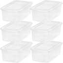 IRIS USA 6-Pack Storage Bins with Lids, 6 Quart, Shoe Boxes Clear Stackable Containers Organize Shoes Closet Shelves, Classroom Organization Teacher Tools, Game Storage - BPA-Free Plastic