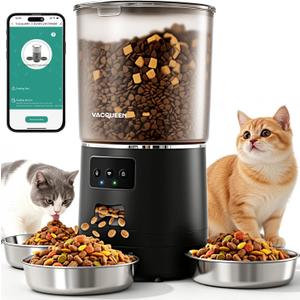 Automatic Cat Feeder for 3 Cats, 6L/25 Cup Cat Food Dispenser with Strong Anti-Jam System, Dual-Effect Desiccant, Smart WiFi App Control Pet Feeder, Automatic Dog Feeder, Gifts for Christmas (Black)