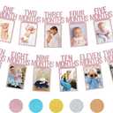 PartyHooman 1st Birthday Photo Banner for Baby from Newborn to 12 Months, 1st Birthday Decorations Girl Monthly Milestones Garland | 1 Year Old First Photo Banner Pre-strung with Frame (Rose Gold)