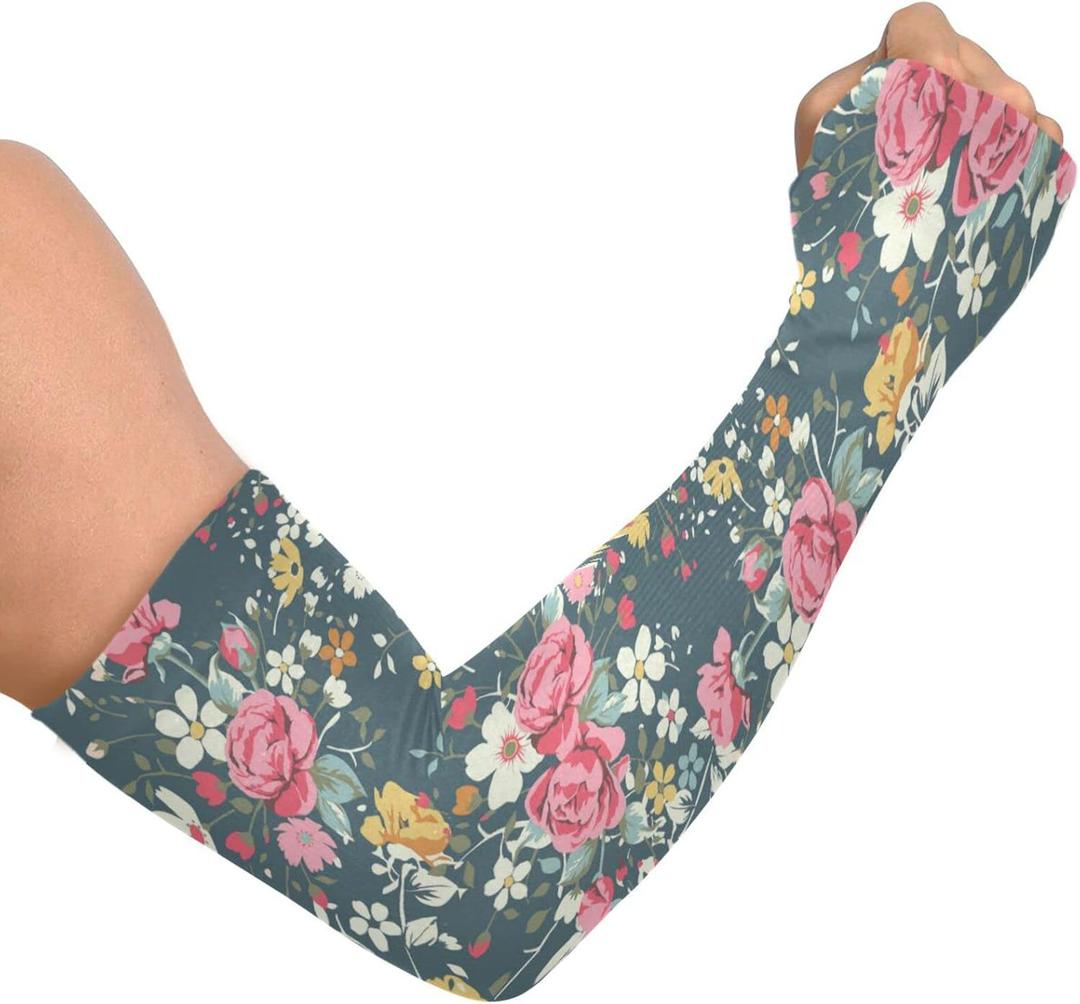 Dussdil Gardening Sleeves with Thumb Hole Garden Farm Sleeves Sun Protection Cooling Cover Up Arm Sleeves for Women Men (Multicolor 01)