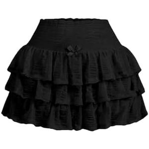 Women's Mini Skirt with Shorts Y2K Lace Ruffle Skirt Bow Cute Skort Layered Pleated Tiered Skirts L