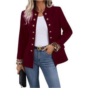 SweatyRocks Women's Casual Blazers Button Open Front Lightweight Work Office Suit Jackets Blazer, Burgundy, X-Large