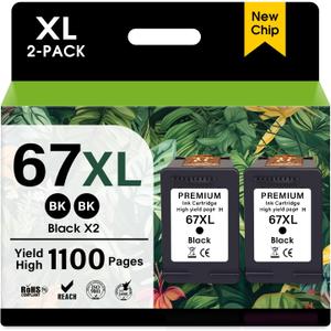 67XL Black Ink Cartridge Replacement for HP Ink 67 for 67xl hp Printer Ink (Black 2-Pack) Woks for DeskJet 1255, 2700, 4100 Series 4155, 2700e, 4155e, 2755e, Envy 6000, 6400, Series 6055e 6455e