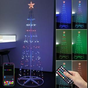 Led Christmas Tree Outdoor, 7FT Lighted Christmas Cone Tree with Remote, Timer, App Control Color Changing Artificial Christmas Trees with Music Sync for Xmas Yard Garden Party
