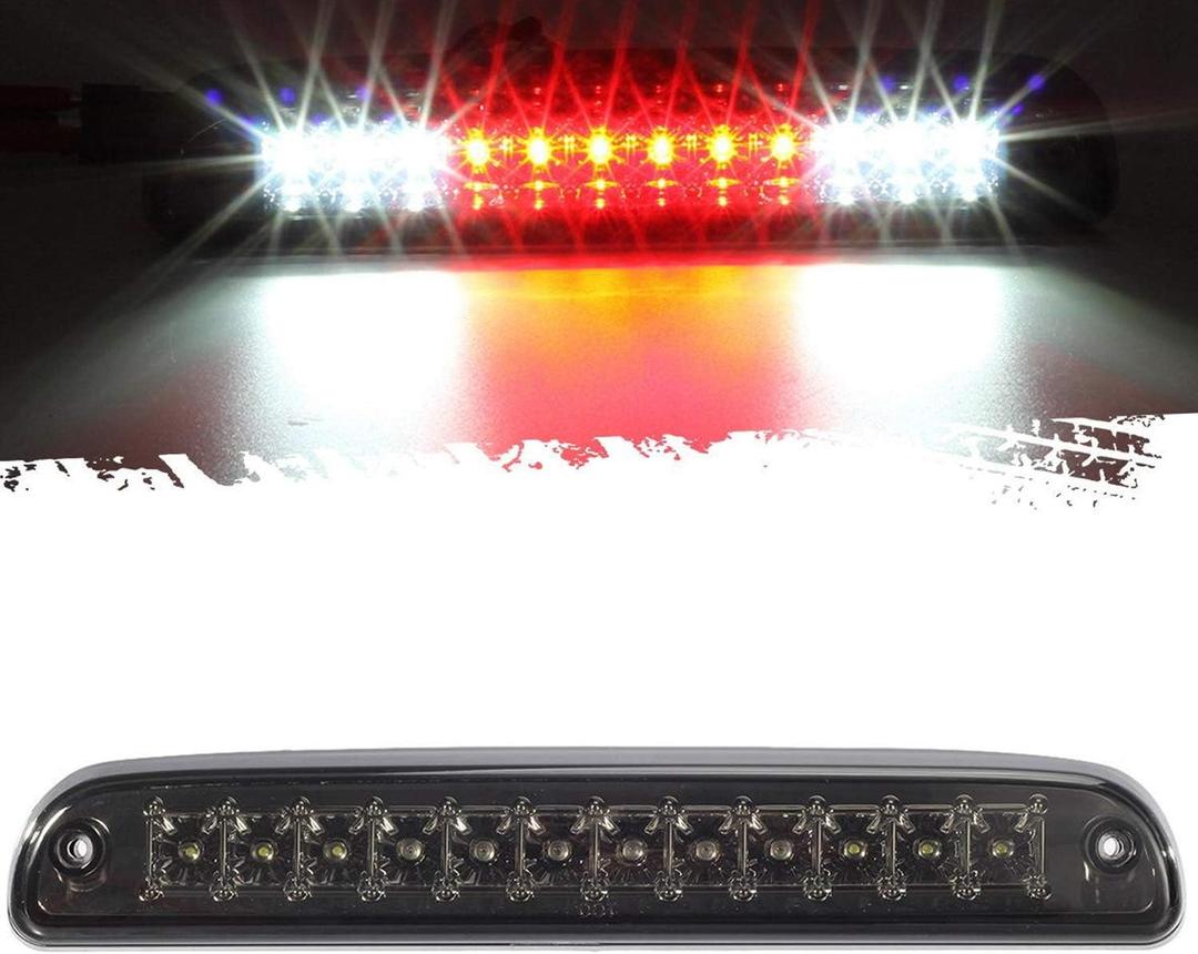 Partsam Red/White 12 LED Smoke Lens Chrome Housing Tail High Mount 3rd Third Brake Light Cargo Lamp Waterproof Replacement for Ford F-250 F-350 F-450 F-550 Super Duty 1999-2016 /Ford Ranger 1993-2011 (Smoke Lens)