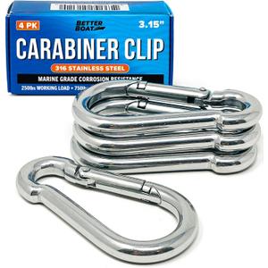 Stainless Steel Carabiner Clip, 4 Pack, 316 Marine Grade, Heavy Duty Spring Snap Hooks, Mini and Large Sizes, 2" to 4" Options
