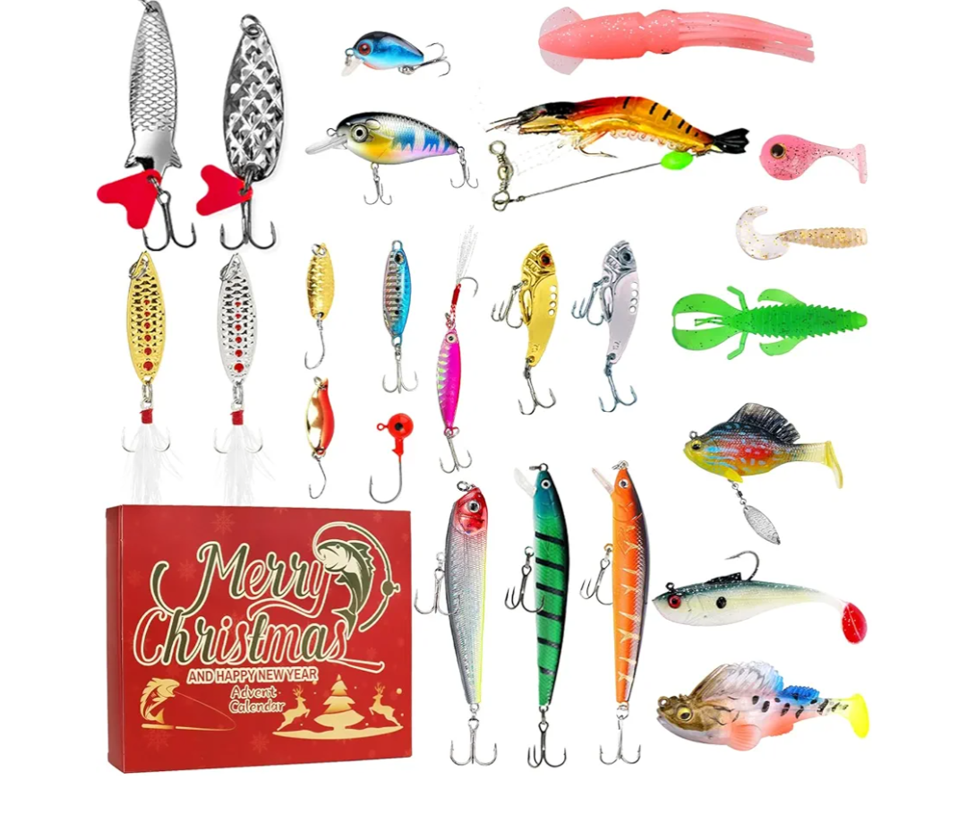 Fishing Advent Calendar 2025-24 Days of Christmas Countdown Calendar with Fishing Lures Set for Fisher Adult Men Teen Boys - Xmas Gifts for Dad Men Stocking Stuffers