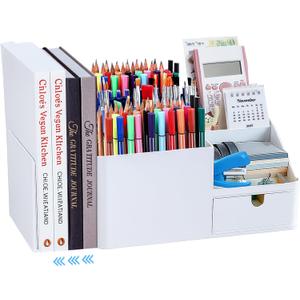Adjustable Desk Drawer Organizer, Pen Holder, Pencil Holder for desk and Accessories, 5 Compartments, Art Supply Storage Caddy for Desk School Office Supplies