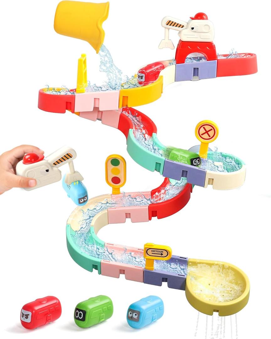 Fajiabao Kids Bath Toys for Kids Ages 4-8 3-5 with Magnetic Car Bath Toys Mold Free & DIY Slides Tracks Bathtub Shower Toys Birthday Gifts for Toddlers 2-4 5 6 7 8 Year Old Boys Girls (38 PCS)