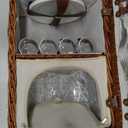 PICNIC TIME Newbury Picnic Basket for 4, Romantic English-Style Wooden Wicker Basket with Deluxe Service for 4, Fully-lined Interior, Leatherette Lid-locking Buckle, and Flat-lid Design